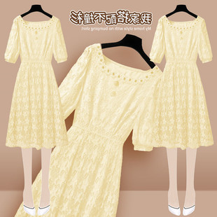 黄色蕾丝方领连衣裙女夏装2024桔梗法式仙气超仙森系初恋裙子