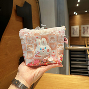 卡通PVC透明流沙蕾丝小白兔手拿包化妆包零钱耳机便携收纳包