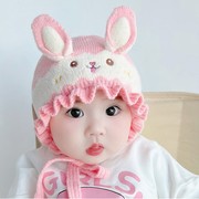 可爱兔年耳朵婴儿帽子秋冬季保暖护耳，帽女宝宝儿童毛线春秋款冬天