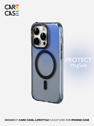 CARECASE 彩虹圈磁吸防摔手机壳适用于苹果iPhone 13 14 15Pro Max金属按键挂绳孔暗蓝色蓝光渐变magsafe充电