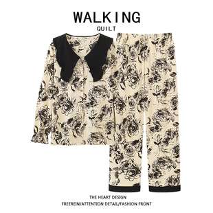 WALKING 维多利亚简约睡衣女春秋纯棉长袖全棉薄款夏季家居服