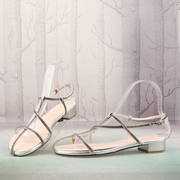 纯色水钻细带组合低跟欧美性感罗马风女鞋子时尚露趾凉鞋D38-3