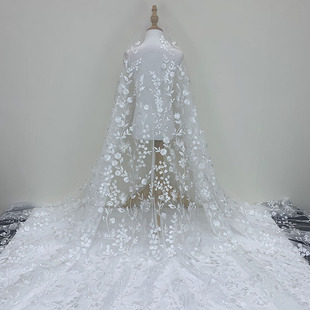 欧根纱刺绣布料白色婚纱伴娘裙裙装，面料diy婚礼，桌椅布背景(布背景)置