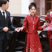 红色敬酒服新娘2024春夏款小个子连衣裙套装订婚礼服高级感女