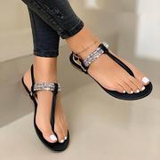 夏季平底水钻夹趾扣带40-43休闲凉鞋女women&#39;ssandals