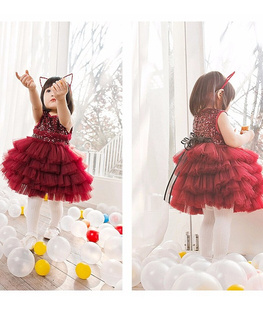 高端女童圣诞公主裙蓬蓬裙，宝宝背心连衣裙亮片红色，周岁礼服纱裙仙