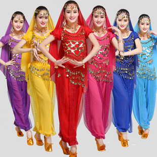 印度舞蹈服装成人女短袖肚皮舞套装练功服灯笼裤民族演出服