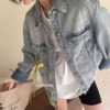 JVV SISTER早春2025韩版复古做旧水洗破洞牛仔外套女宽松夹克上衣