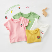 宝宝卷边短袖t恤夏季男婴幼儿体恤6个月，女童上衣纯色婴儿衣服夏装