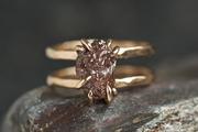海外brown◇手作双带仿古原始棕色钻石另类订婚18k玫瑰金戒指