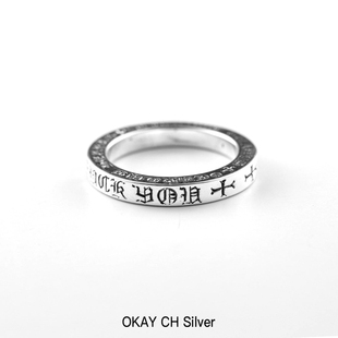 古克罗心潮流925纯银3mmfk脏话戒指，窄指环复古朋克个性