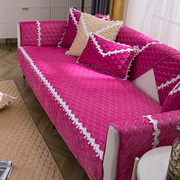 紫色四季简约布艺皮沙发垫冬季毛绒防滑坐垫全包通用沙发套罩盖巾