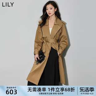 LILY2024春女装英伦风复古时尚腰带宽松垂感干练卡其风衣外套