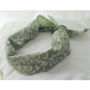 夏绿色(夏绿色)小领巾，清新文艺草绿桃红，小碎花棉麻三角巾护颈防晒头巾