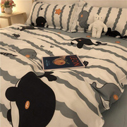 可爱卡通小猫儿童被套四件套床上用品单人学生宿舍床单被单三件套