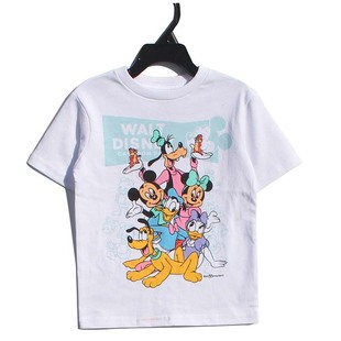 瑕疵100-160高儿童夏季白色米老鼠与唐老鸭短袖男女童棉质圆领T恤