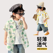 男童短袖衬衫夏季2024韩版帅气小孩儿童，时髦薄款宝宝夏装衣服
