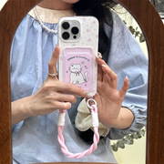 粉色碎花猫咪卡包挂绳适用iphone15Promax苹果14手机壳13少女12软