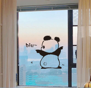 熊猫玻璃贴画厨房卫生间阳台推拉门玻璃门防撞卡通创意装饰墙贴纸