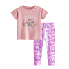 女童粉红色蝴蝶短袖T恤上衣儿童纯棉夏装花打底裤子两件套装半袖2