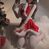 大红色圣诞风性感挂脖毛绒拼接蝴蝶结装饰上衣短裙制服套装氛围感