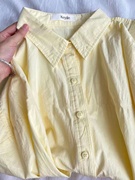 法式高级感纯棉长袖，衬衫女2024春夏黄色别致漂亮宽松衬衣外套