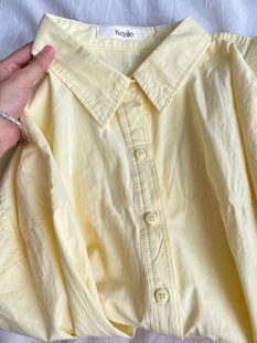 法式高级感纯棉长袖衬衫，女2024春夏，黄色别致漂亮宽松衬衣外套