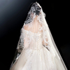2023新娘香槟色结婚拖尾头纱，超长豪华奢侈珍珠蕾丝长款主纱