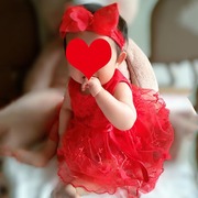 定制百日宴婴儿红色女宝宝，公主裙洋气，新生儿满月衣服周岁礼服夏季