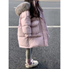 韩国女童连帽羽绒棉服，2024加厚中大童外套，儿童中长款保暖棉衣