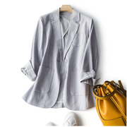 时尚洋气灰色薄款西装外套女设计感春夏暗纹修身显瘦七分袖小西服