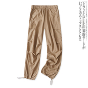 伞兵工装裤秋季外贸，女装高腰多口袋宽松直筒，可束口长裤15862