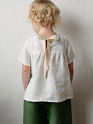 女童装棉麻短袖学院风娃娃，衫夏季蝴蝶结，亚麻t恤森系可爱洋气上衣