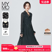 商场同款MYMO波点收腰连衣裙朗黛2023秋季女雪纺裙子558L