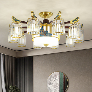 新中式吊灯全铜实木客厅灯，古典中国风，千里江山餐厅灯书房卧室灯具