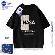 NASA联名2024黑色纯棉T恤夏季潮流美式宽松短袖男女生情侣装