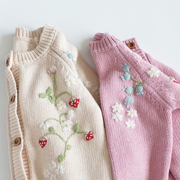 3岁1宝宝纯棉线毛衣开衫2儿童，秋装4女童，打底单排扣针织衫婴儿外套