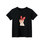 儿童棉质短袖2024夏季韩版女童，卡通小猫印花t恤外穿吸汗上衣