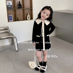 韩国版2023秋冬女童小香风洋气翻领针织连衣裙儿童气质毛线裙