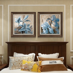卧室床头两联画美式房间挂画主卧装饰画欧式墙面温馨花卉组合壁画