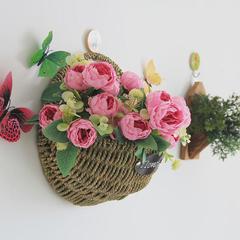 草编花壁挂花篮盆墙面装饰插花篮子藤编仿真假花套装婚庆拍摄布景