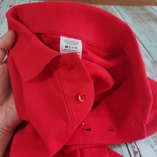 短袖纯棉polo衫夏季男女款，大红色商务休闲春纯色长袖翻领t恤中国