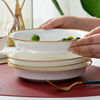 宽金边白色骨质瓷盘子轻奢早餐盘子装菜盘子8英寸汤盘深盘陶瓷