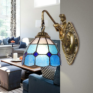 欧式地中海卧室LMED壁灯玻璃简约灯具创意客厅床头灯浴室蓝色墙灯