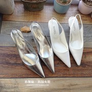 韩国东大门2024春夏季OL银白纯色浅口尖头简约细高跟单鞋