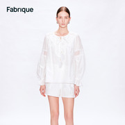Fabrique 镂空绣衬衫短裤套装女2024春夏法式度假风蕾丝上衣