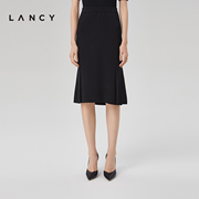 LANCY/朗姿春季黑色高腰天丝鱼尾半身裙女气质高级感包臀裙子