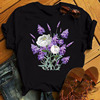 purpleflowertshrit夏季紫色花朵，印花短袖t恤男女设计感2022