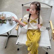 女童小香风蝴蝶结套装，2024夏季韩版女洋气童装两件套夏装