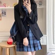 韩版西装外套学生女学院风，jk制服套装，小个子西服全套秋冬季百褶裙